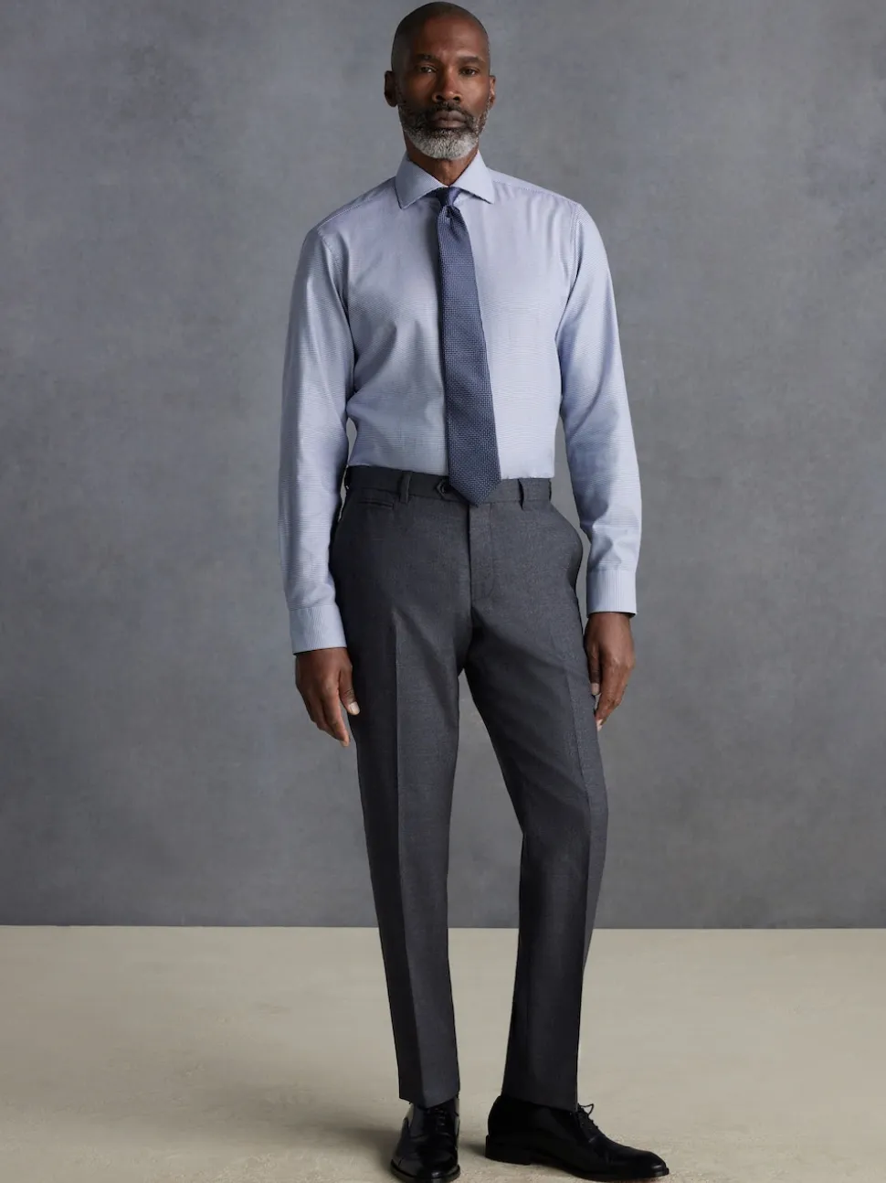 Grey Regular Fit Signature 100% Wool Trousers With Motion Flex Waistband