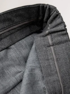 Grey Regular Fit Signature 100% Wool Trousers With Motion Flex Waistband
