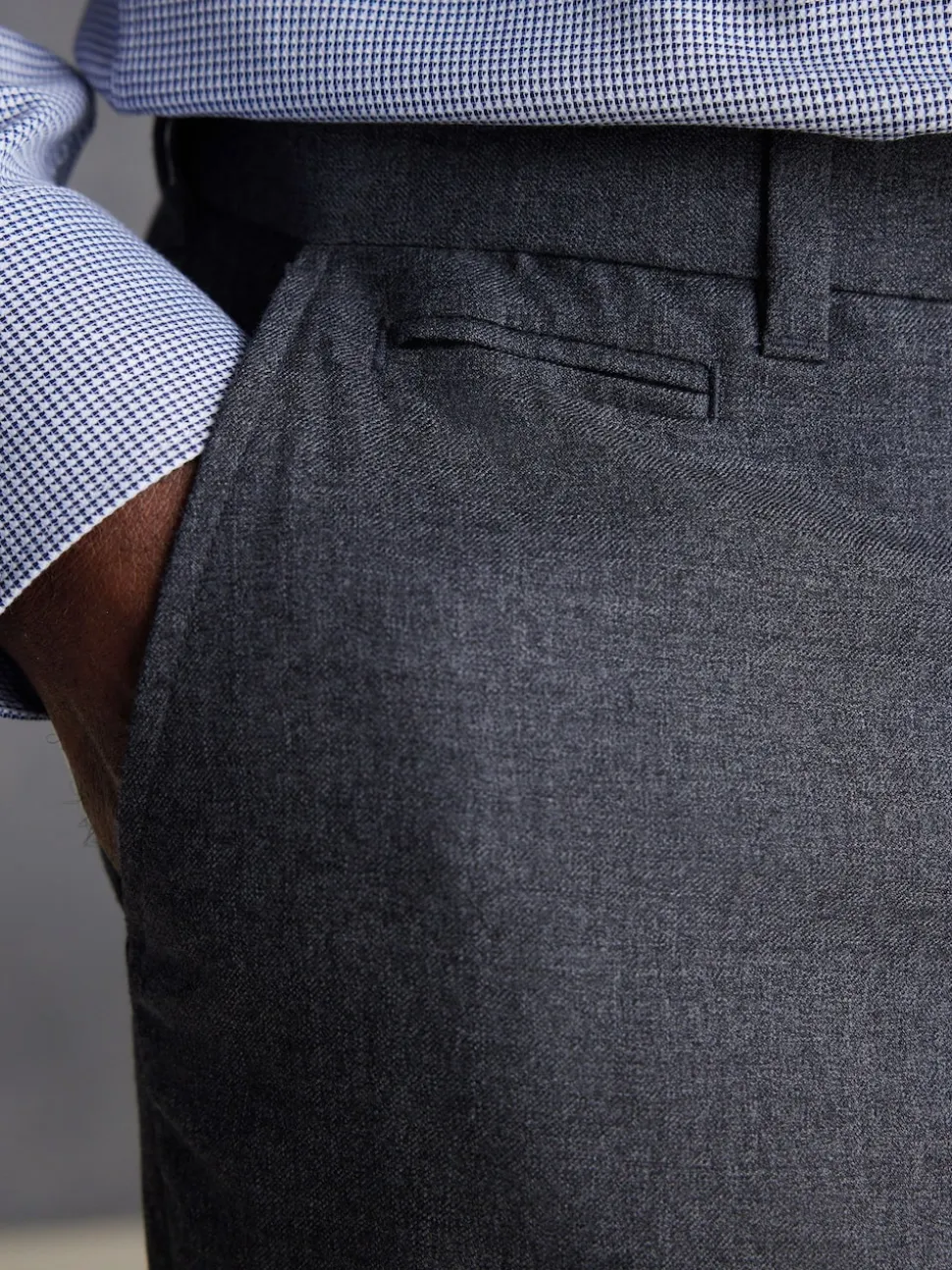 Grey Regular Fit Signature 100% Wool Trousers With Motion Flex Waistband