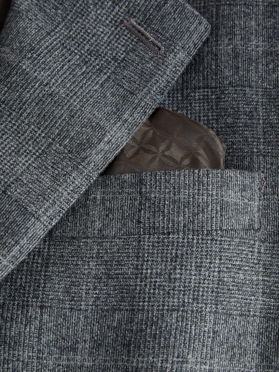 Grey Regular Fit Signature Reda Italian Wool Fabric Check Suit Jacket