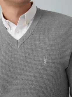Grey Regular Fit Textured Oxford Mock Shirt Jumper