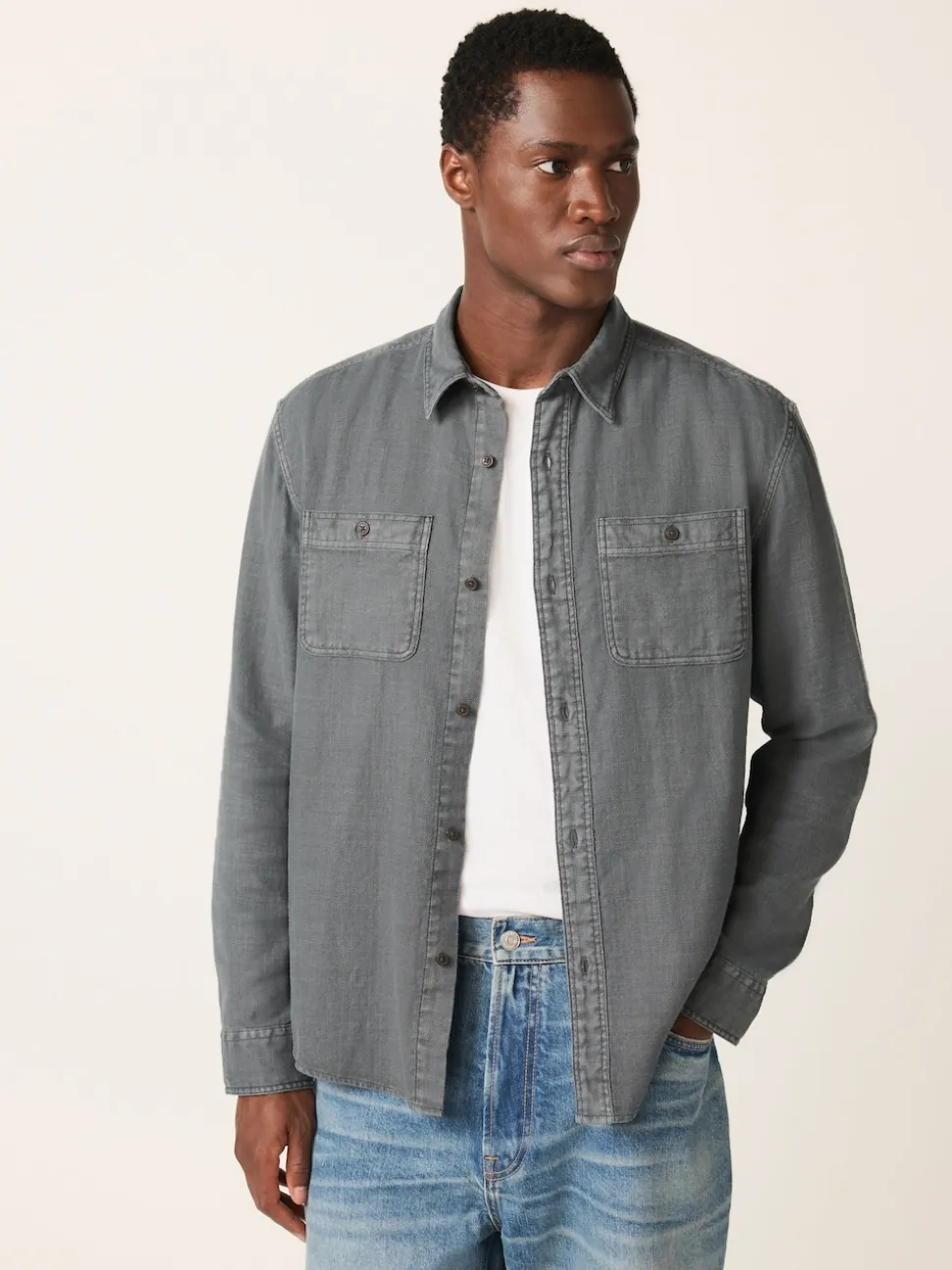 Grey Regular Fit Textured Twin Pocket Long Sleeve Shirt