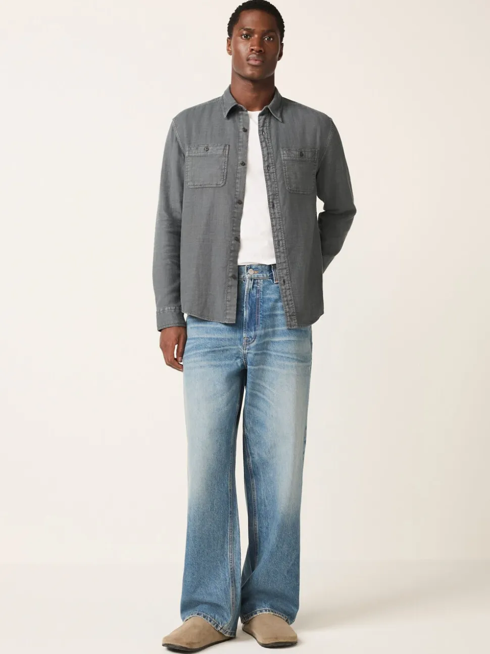 Grey Regular Fit Textured Twin Pocket Long Sleeve Shirt