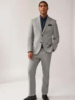 Grey Regular Fit Textured Suit Jacket