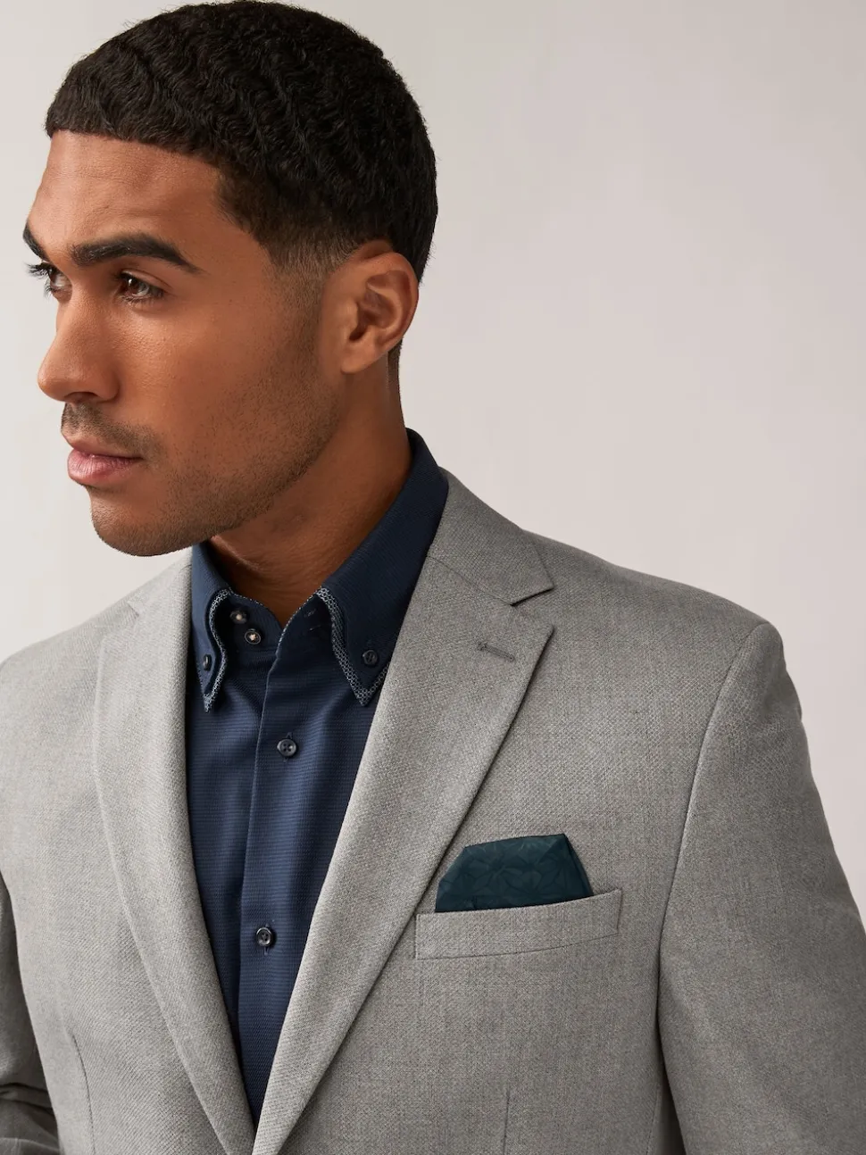 Grey Regular Fit Textured Suit Jacket