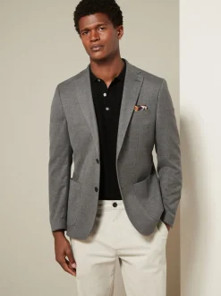 Grey Regular Fit Textured Smart Blazer