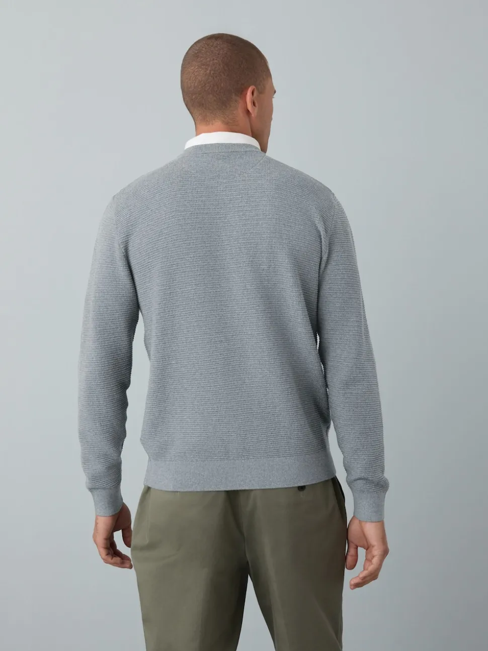 Grey Regular Fit Textured Oxford Mock Shirt Jumper