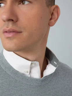 Grey Regular Fit Textured Oxford Mock Shirt Jumper