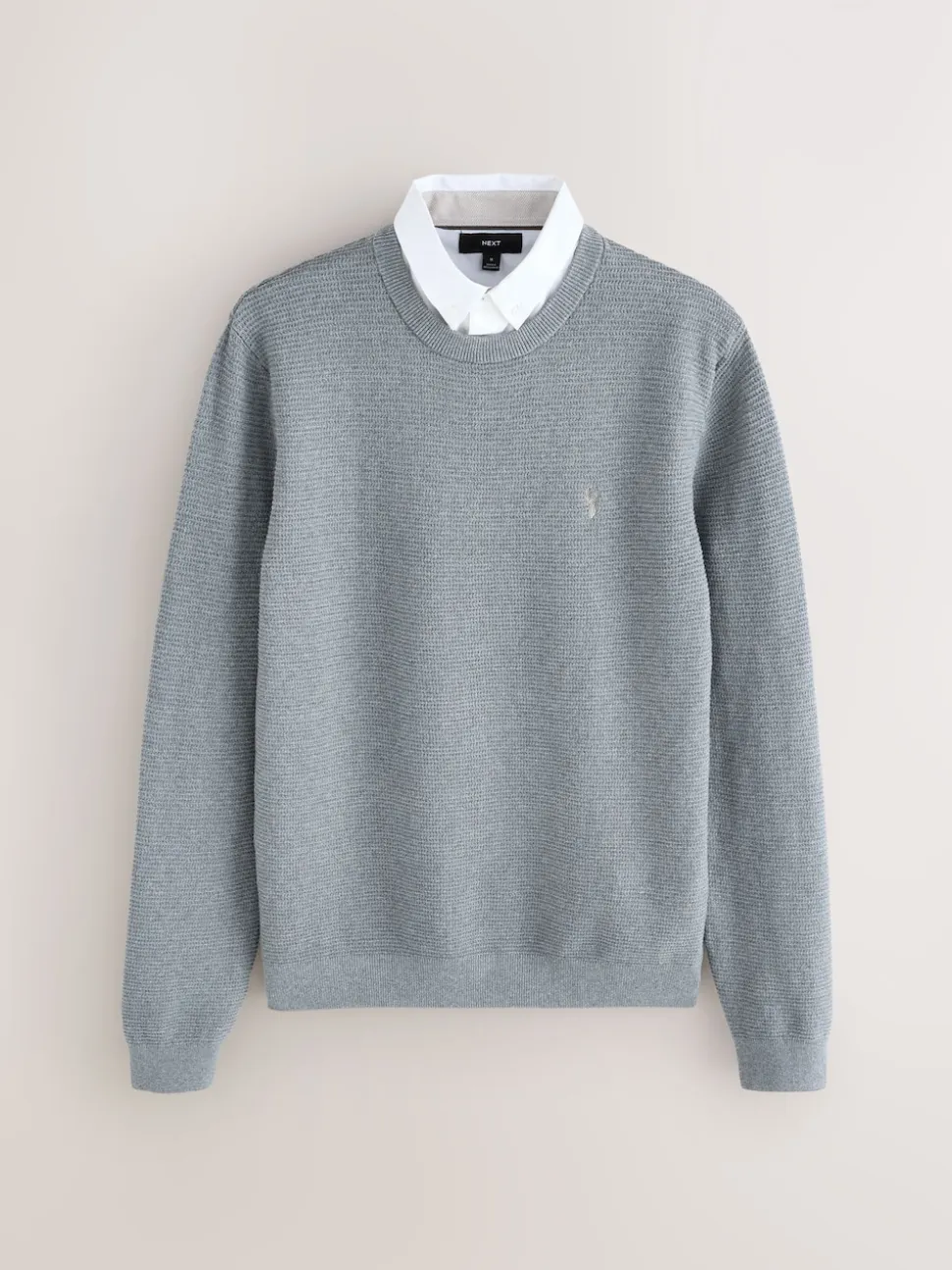 Grey Regular Fit Textured Oxford Mock Shirt Jumper