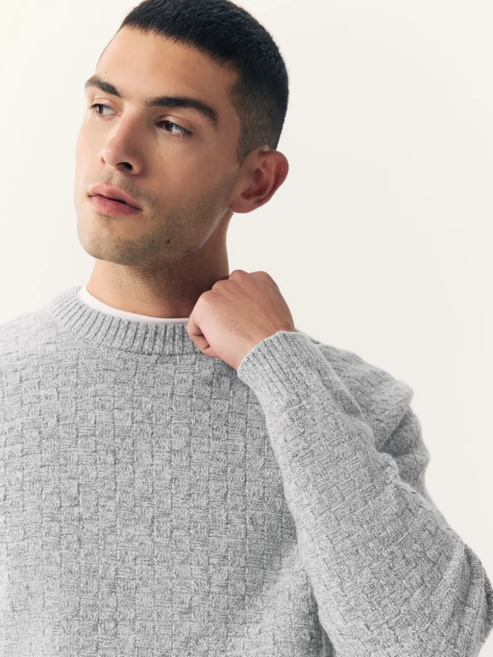 Grey Regular Fit Textured Crew Neck Knitted Jumper