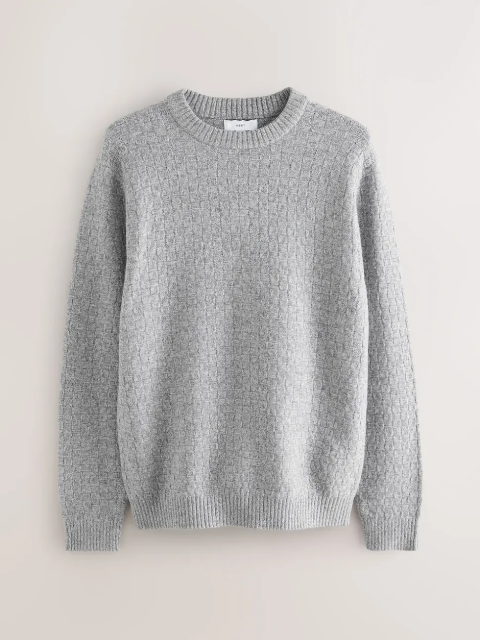 Grey Regular Fit Textured Crew Neck Knitted Jumper