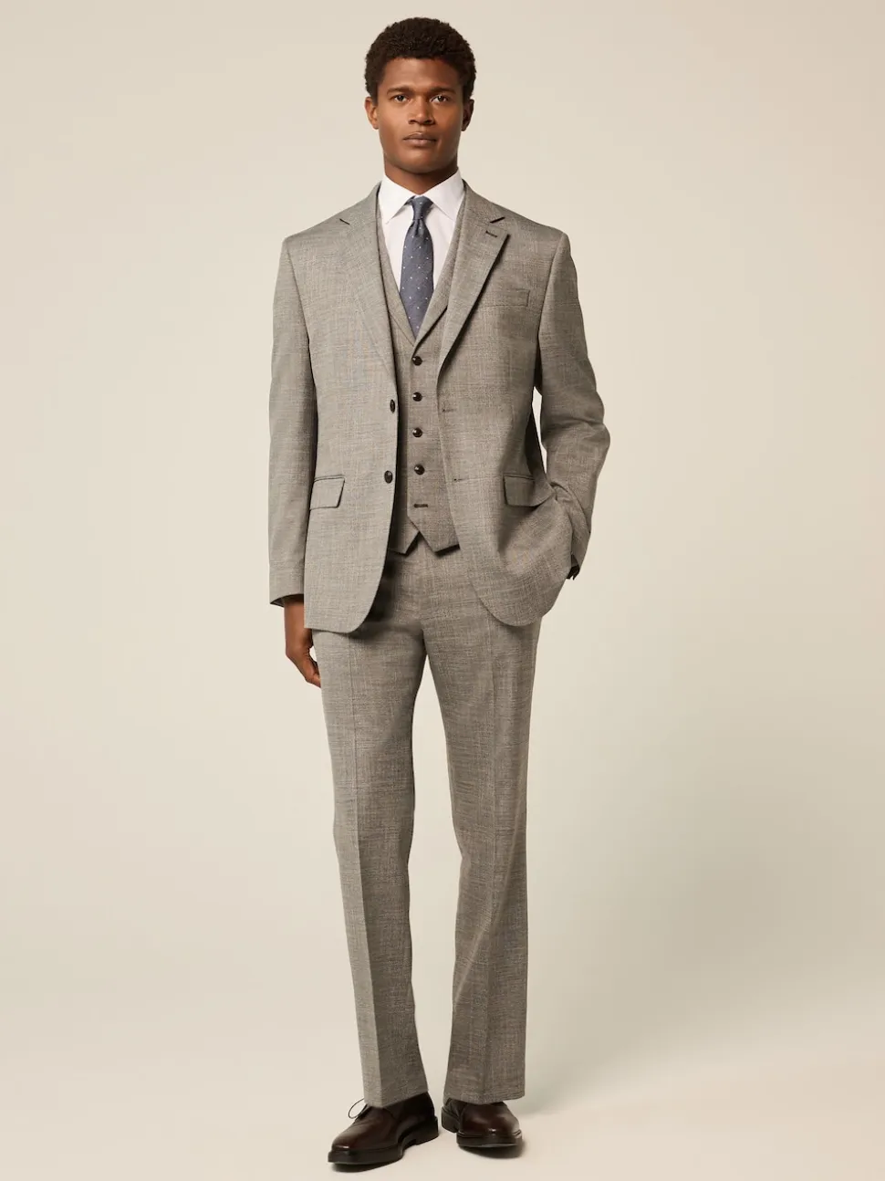 Grey Regular Fit Trimmed Textured Suit Waistcoat