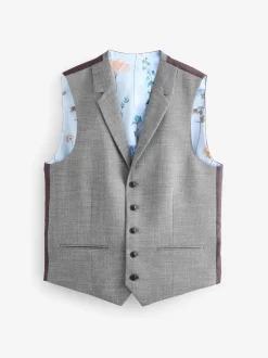 Grey Regular Fit Trimmed Textured Suit Waistcoat
