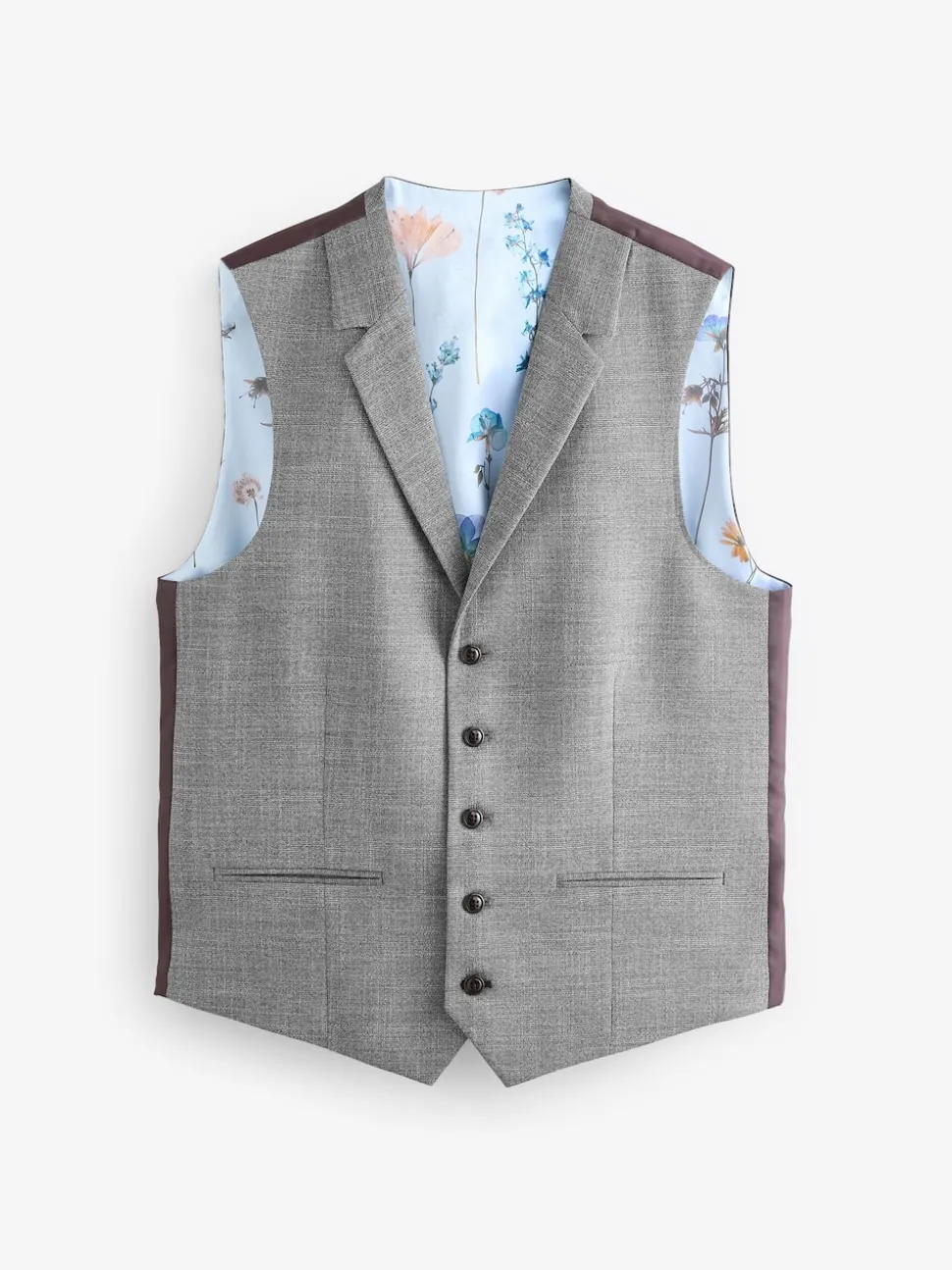 Grey Regular Fit Trimmed Textured Suit Waistcoat