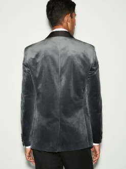 Grey Regular Fit Velvet Blazer