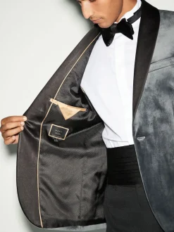 Grey Regular Fit Velvet Blazer