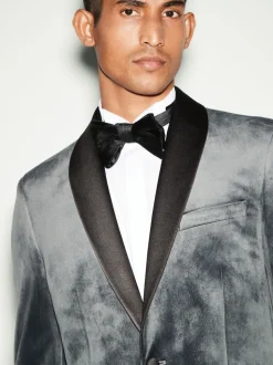 Grey Regular Fit Velvet Blazer
