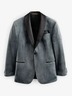 Grey Regular Fit Velvet Blazer