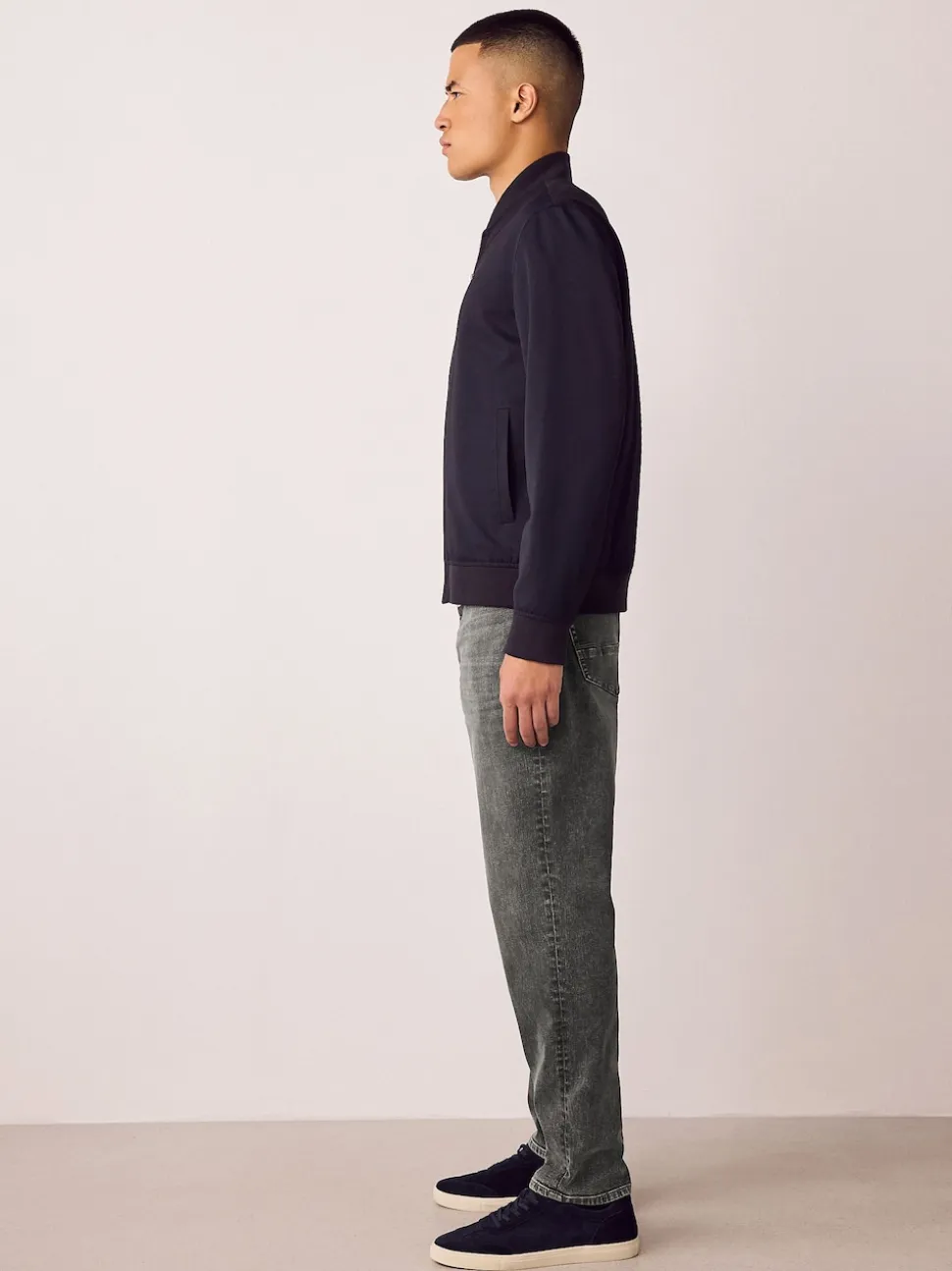 Grey Regular Tapered Fit Authentic Stretch Denim Jeans