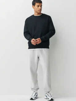 Grey Relaxed Fit Slim Fit Brushback Heavyweight Joggers