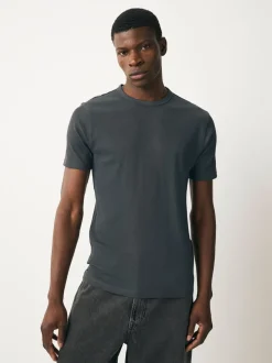 Grey Ribbed Short Sleeve Crew T-Shirt