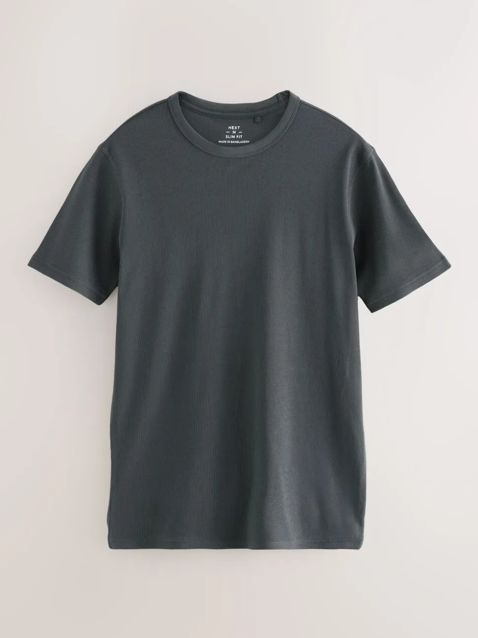 Grey Ribbed Short Sleeve Crew T-Shirt