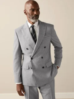 Grey Signature Cerruti Wool Puppytooth Double Breasted Suit Jacket