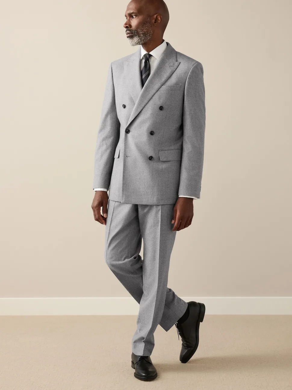 Grey Signature Cerruti Wool Puppytooth Double Breasted Suit Jacket