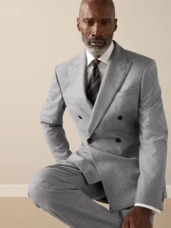 Grey Signature Cerruti Wool Puppytooth Double Breasted Suit Jacket