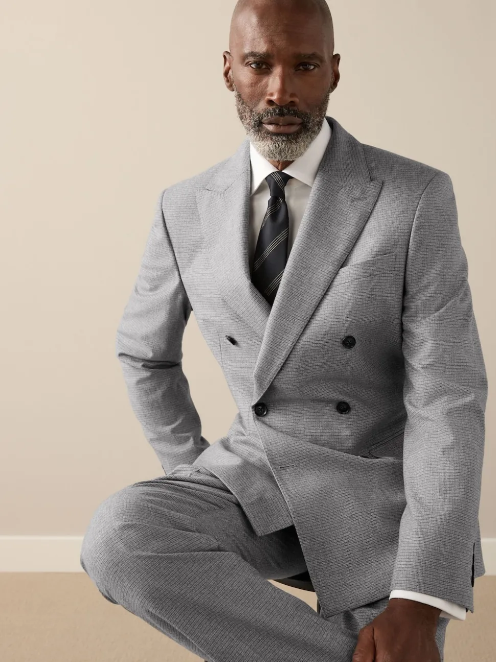 Grey Signature Cerruti Wool Puppytooth Double Breasted Suit Jacket