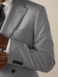 Grey Signature Cerruti Wool Puppytooth Double Breasted Suit Jacket