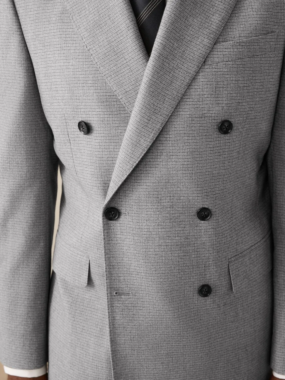 Grey Signature Cerruti Wool Puppytooth Double Breasted Suit Jacket