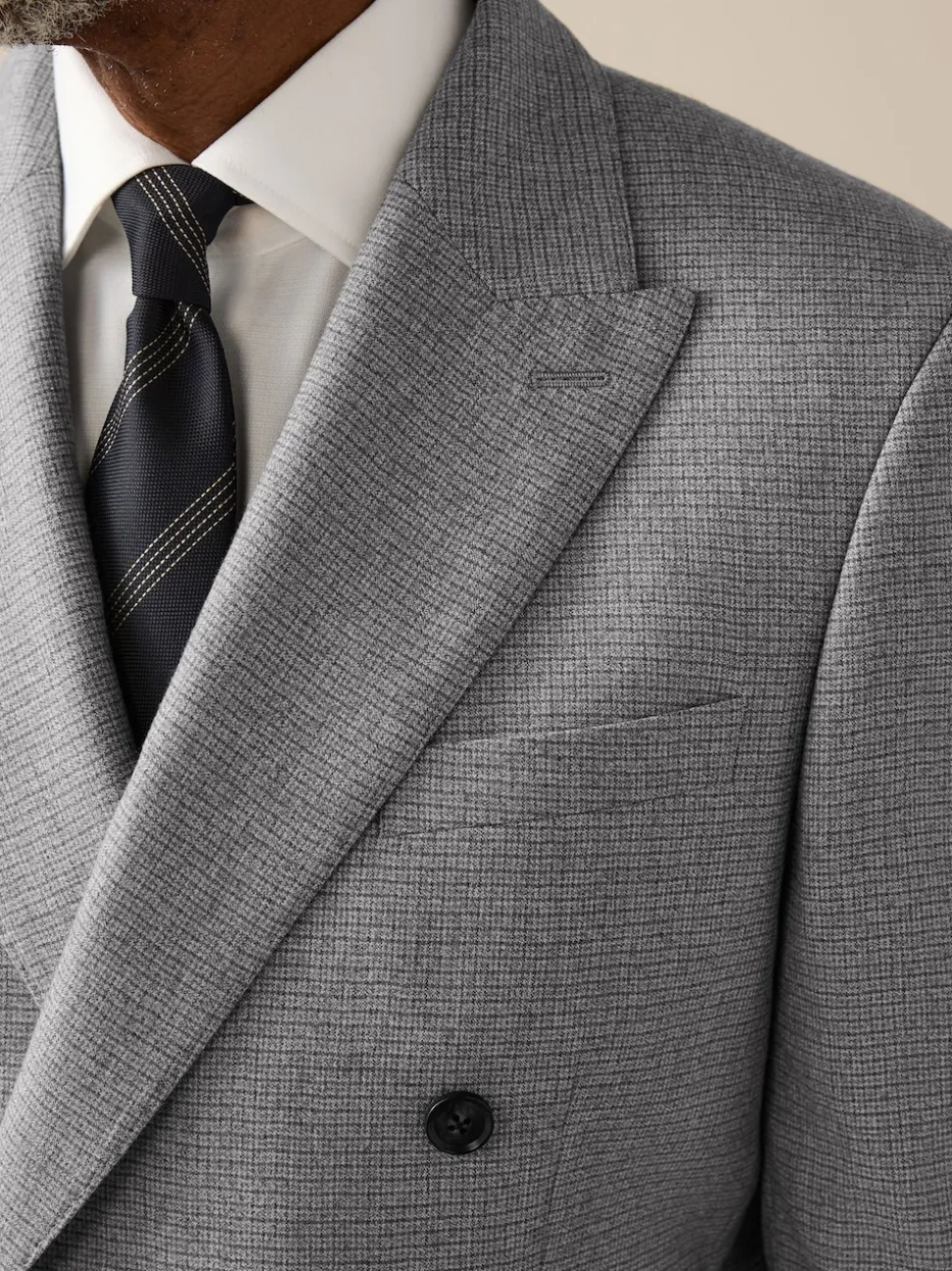 Grey Signature Cerruti Wool Puppytooth Double Breasted Suit Jacket