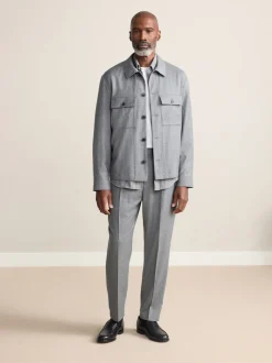 Grey Signature Regular Tapered 100% REDA Marino Wool Smart Trousers With Elasticated Back