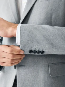 Grey Skinny Fit Textured Suit Jacket
