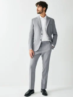 Grey Skinny Fit Textured Suit Trousers