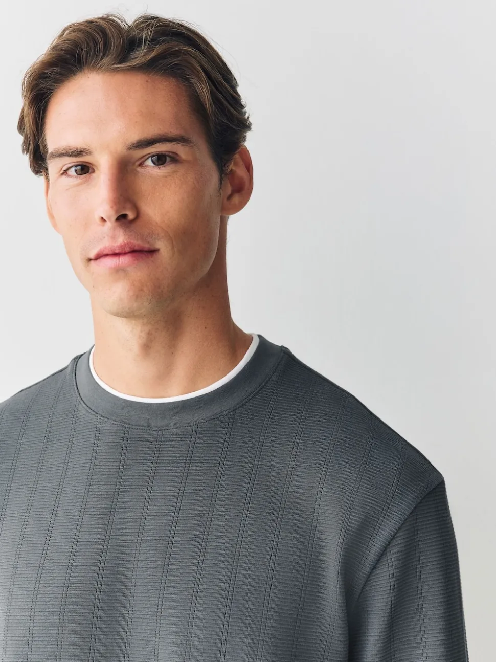 Grey Slate Long Sleeve Mock Crew Neck T-Shirt