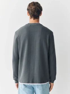 Grey Slate Long Sleeve Mock Crew Neck T-Shirt