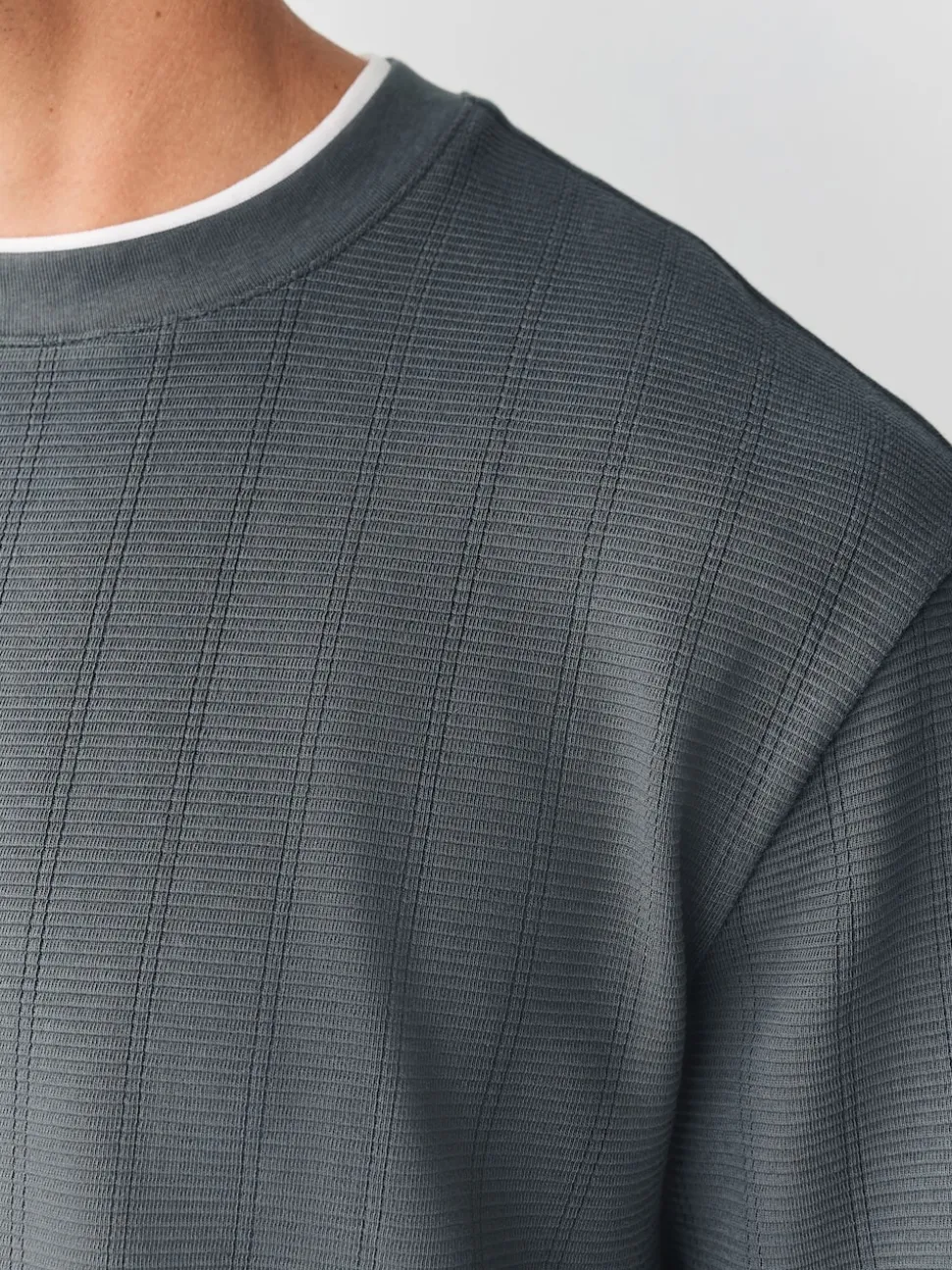 Grey Slate Long Sleeve Mock Crew Neck T-Shirt
