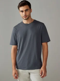 Grey Slate Regular Fit Essential Crew Neck Cotton T-Shirt