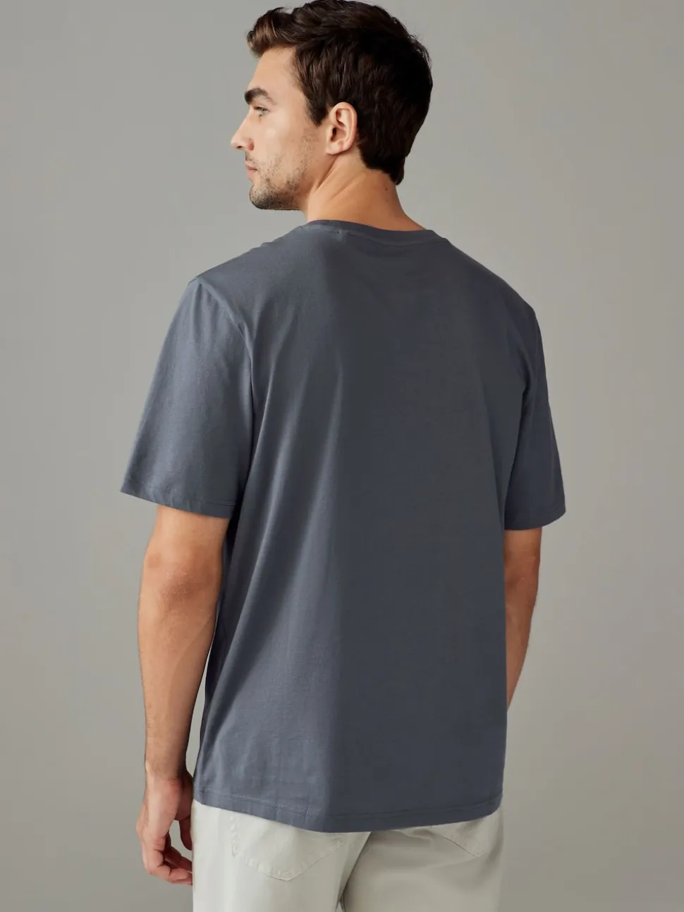 Grey Slate Regular Fit Essential Crew Neck Cotton T-Shirt