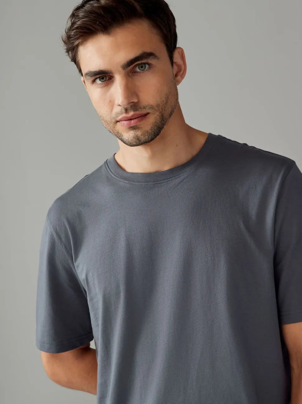 Grey Slate Regular Fit Essential Crew Neck Cotton T-Shirt