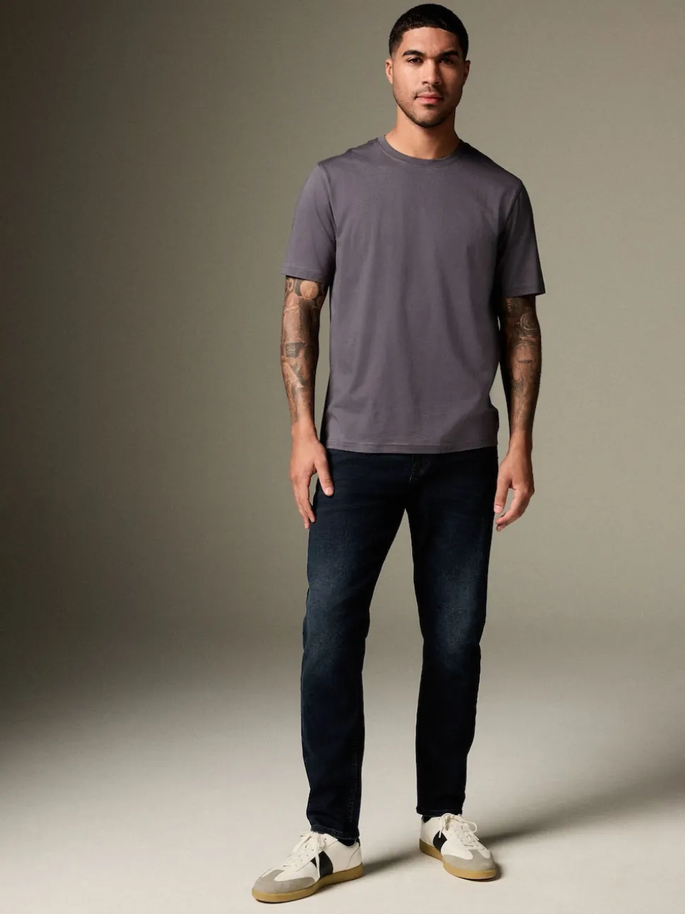 Grey Slate Slim Fit Essential Crew Neck Cotton T-Shirt