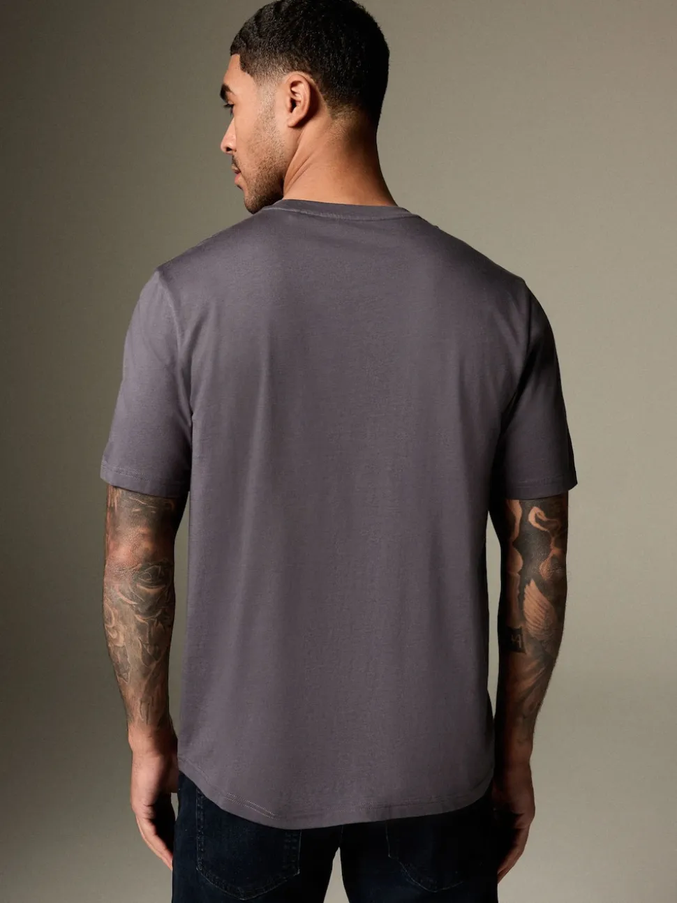 Grey Slate Slim Fit Essential Crew Neck Cotton T-Shirt