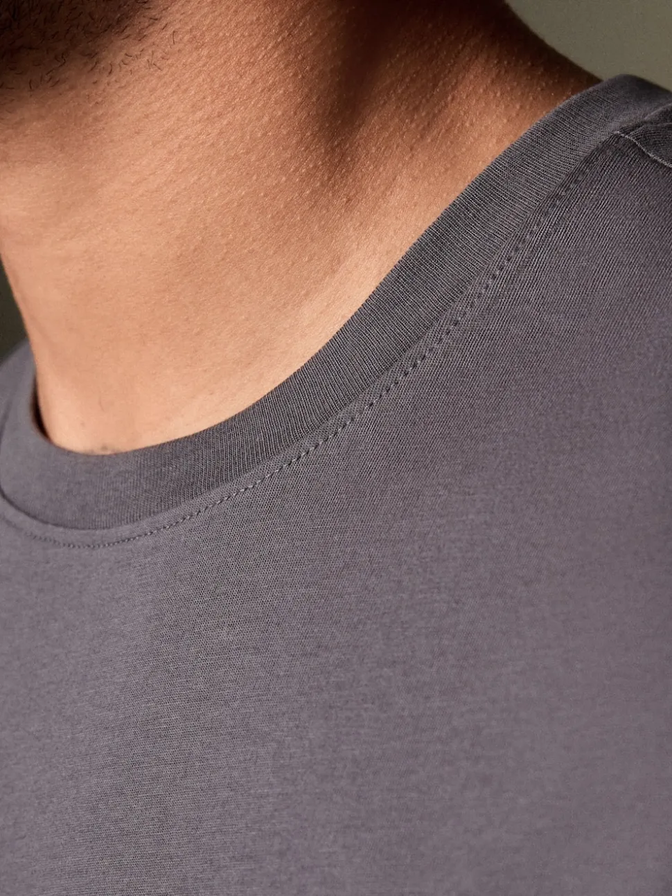 Grey Slate Slim Fit Essential Crew Neck Cotton T-Shirt