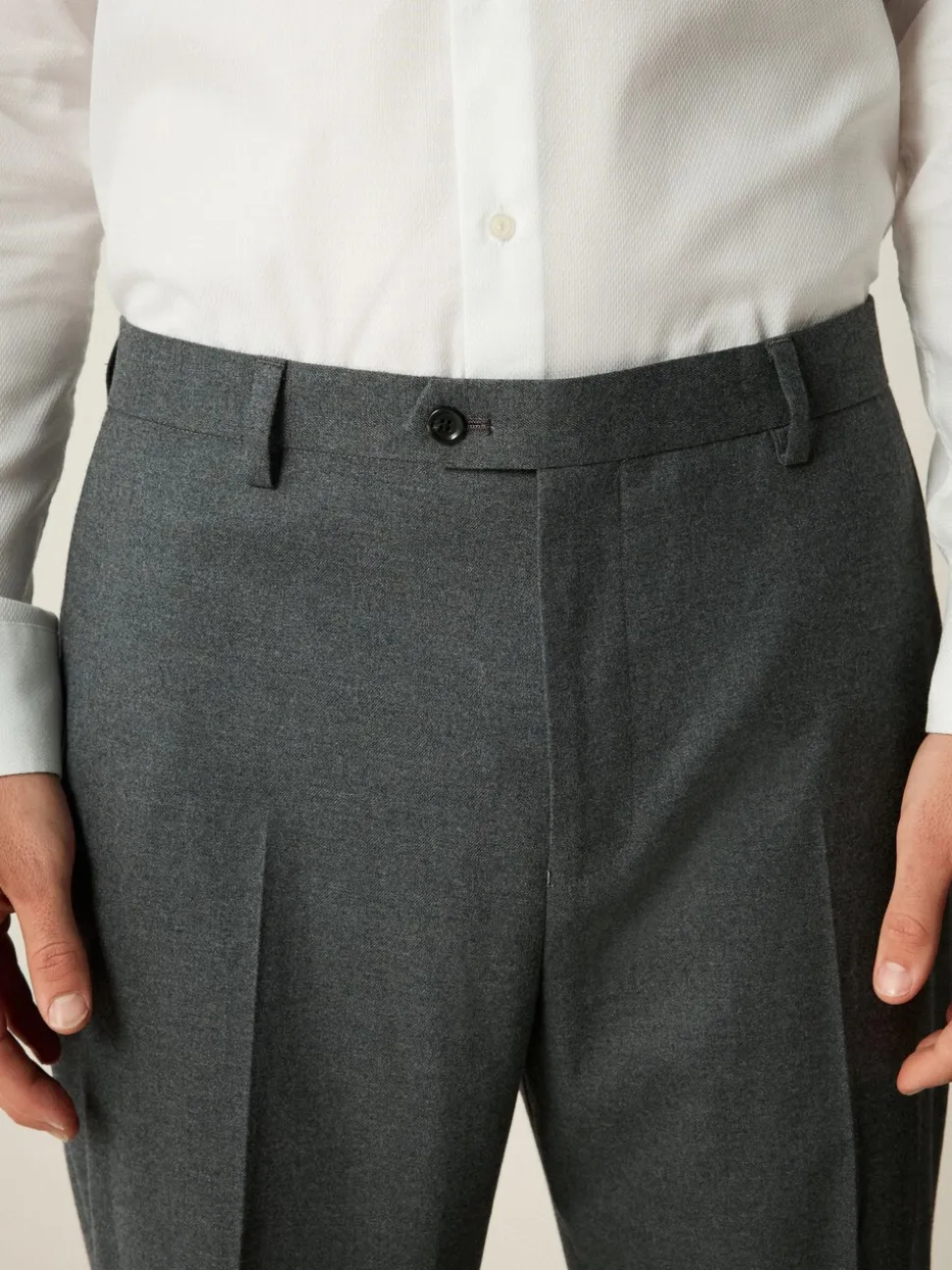 Grey Slim Fit Flannel Suit Trousers