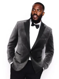 Grey Slim Fit Motionflex Stretch Velvet Blazer