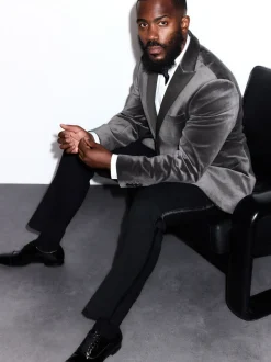 Grey Slim Fit Motionflex Stretch Velvet Blazer