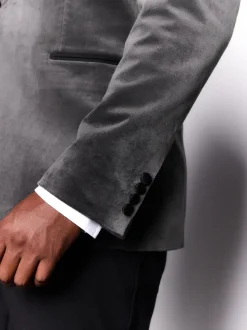 Grey Slim Fit Motionflex Stretch Velvet Blazer