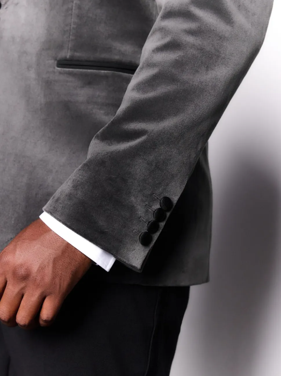 Grey Slim Fit Motionflex Stretch Velvet Blazer